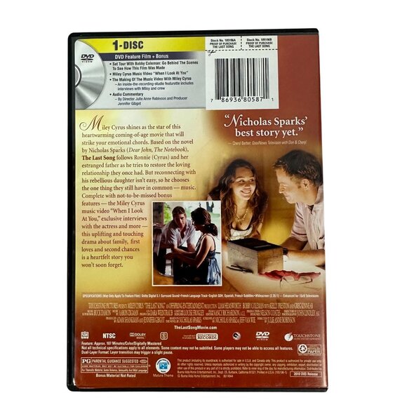 The Last Song Miley Cyrus Liam Hemsworth DVD Drama Coming Of Age Touchstone - Picture 2 of 7
